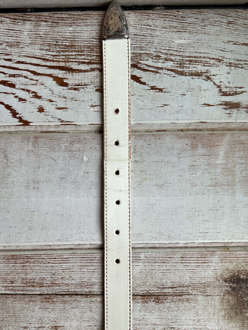 White Leather Western Style Belt with Antiqued Silver Buckle - Picture 15 of 15
